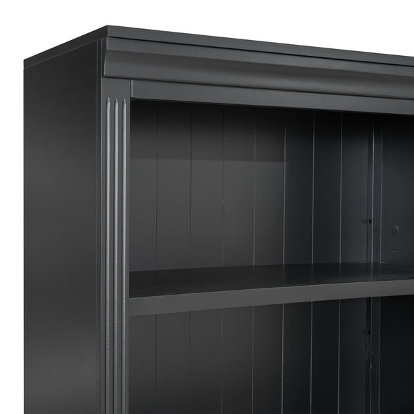 English Elm 83.4" Tall Wood Bookcase with LED Light Strip, 5-Tier Adjustable Shelves, Cable Hole, Modern Black Storage Organizer N751S246934B