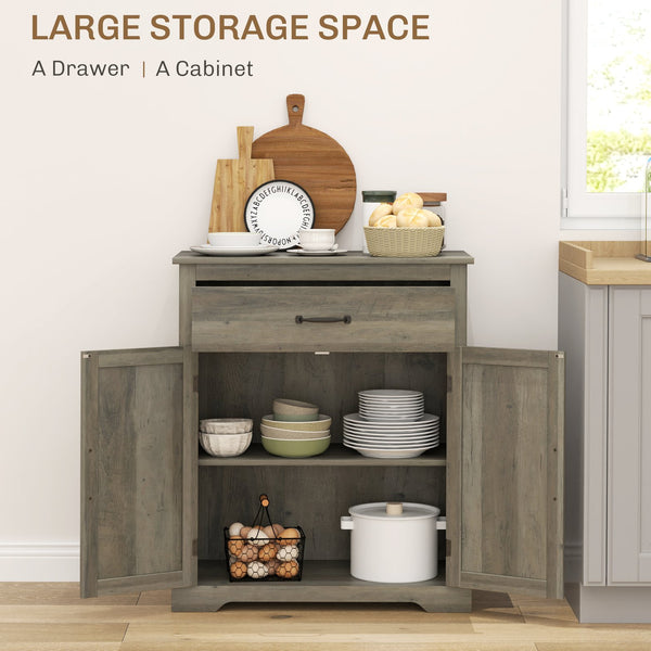 English Elm HOMCOM Farmhouse Sideboard Buffet Cabinet with Drawer & Adjustable Shelf, Gray Woodgrain Top Accent W2225P250000