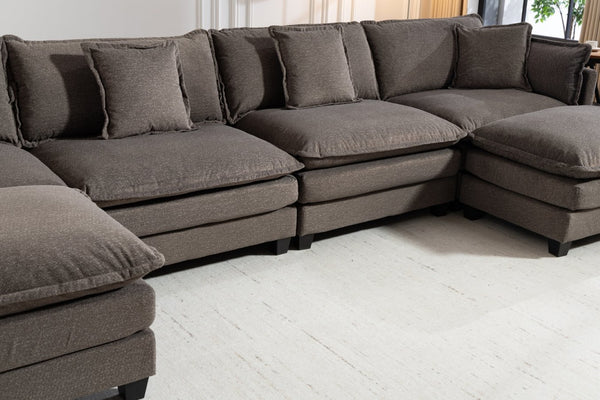 English Elm Modern Chenille Sectional Sofa Modular Sleeper with Ottoman Chaise and Waist Pillows Antique Grey W2530S00021