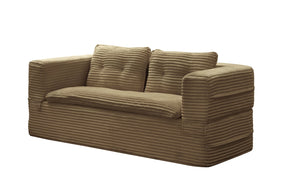 English Elm Multi Purpose Corduroy Sectional with Chaise Converts to King Floor Bed Deep Seat Camel W3219S00006