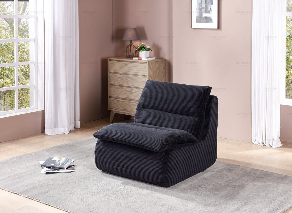 English Elm Single Sofa Chair Cozy Corduroy Compression Lounge Bean Bag with Plush Backrest for Relaxation Black W3199P278598