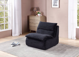 English Elm Single Sofa Chair Cozy Corduroy Compression Lounge Bean Bag with Plush Backrest for Relaxation Black W3199P278598
