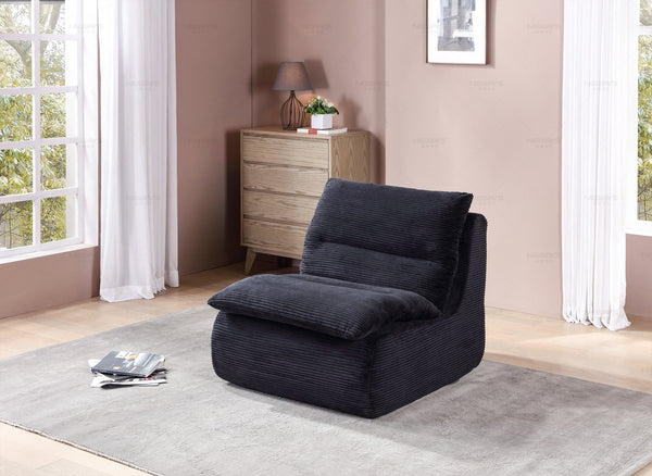 English Elm Single Sofa Chair Cozy Corduroy Compression Lounge Bean Bag with Plush Backrest for Relaxation Black W3199P278598