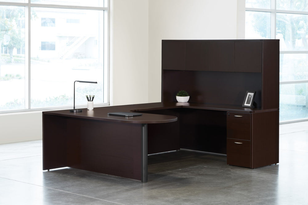 OSP Home Furnishings Napa L Shaped Executive Workstation with Locking Pedestal and Integrated Wire Management Espresso NAPESP-TYP18R