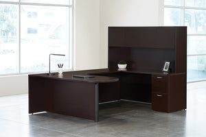 OSP Home Furnishings Napa L Shaped Executive Workstation with Locking Pedestal and Integrated Wire Management Espresso NAPESP-TYP18R