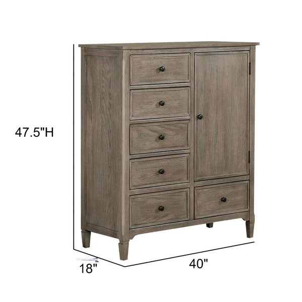 English Elm Modern Wire-brushed Gray Armoire Solid Wood Grain Texture Felt Lined Bedroom Storage B2741P460177