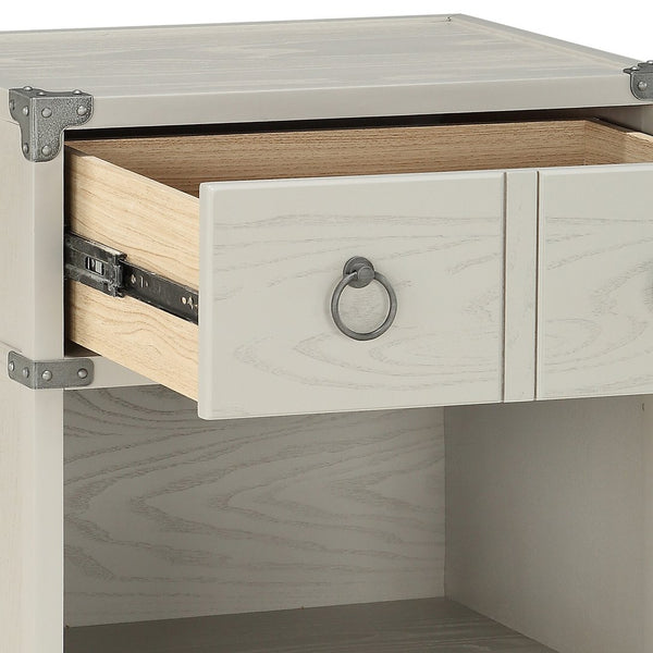 English Elm Orchest Gray Finish Nightstand with Smooth Ball-Bearing Drawer, Industrial Metal Braces, Modern Knobs B2726P263390