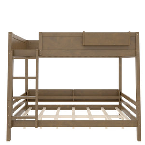 English Elm Queen Over Bunk Bed Pine Frame with Built in Shelving Detachable Vintage Style Brown W5316S00015
