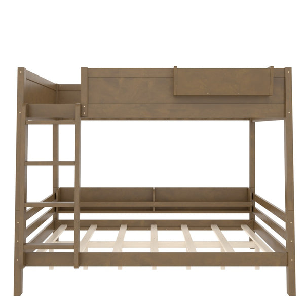 English Elm Queen Over Bunk Bed Pine Frame with Built in Shelving Detachable Vintage Style Brown W5316S00015