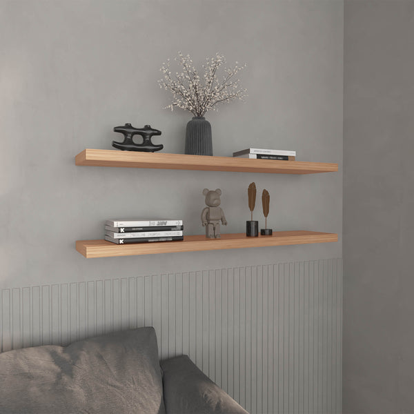 English Elm Floating Shelves - Minimalist 2-Shelf Design In Versatile Beige Pine Look For Stylish Home Storage B097P250909