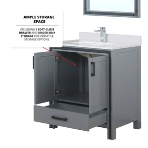 English Elm Dark Grey Bath Vanity 30" W x 22" D with White Quartz Top, Chrome Faucet, 28" Mirror, Durable Surface B2731S01343
