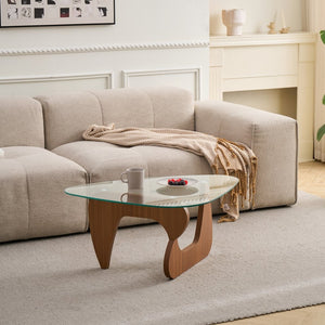 English Elm Glass Top Coffee Table Tempered Surface Oak Wood Base Mid-century Modern Living Room W1718P452039