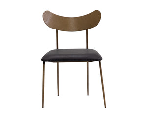 Sunpan Gibbons Dining Chair - Unique Mid-Century Modern Design with Handcrafted Leather and Iron Frame Antique Brass / Charcoal Black Leather