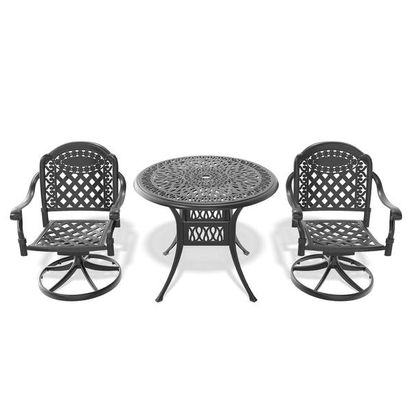 English Elm 3-Piece All-Weather Cast Aluminum Dining Set With 2 Swivel Chairs, Cushions & Round Table Design W1710S00299