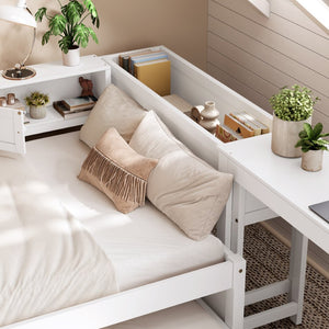 English Elm Twin Daybed Pine Frame with Trundle Desk Hutch Shelves and Storage for Kids Rooms White W1580S00458