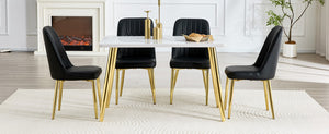 English Elm Table and Chair Set Marble Glass Top Gold Legs with Four Pu Leather Dining Seats W1151S04634