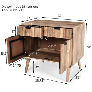 English Elm Christopher Knight Home® - Stylish Mango Wood 2-Drawer 2-Door Cabinet in Natural Finish — Solid Mango Wood, Rustic Modern Storage N780P234027N