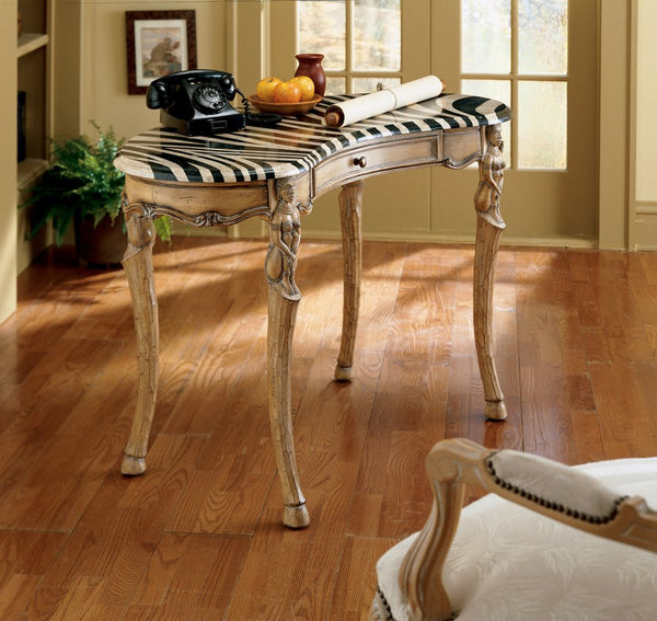 Butler Specialty Luisa Kidney Shape Writing Desk With Zebra Skin Fossil Stone Veneer And Stylish Drawer Design Multi,Color Resin,Pastor Stone,Black Stone,Lauan Wood,Plywood 603070-butler