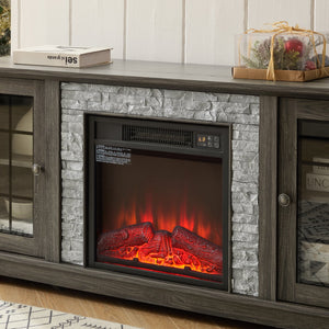 English Elm 58" Modern TV Stand with 18" Electric Fireplace, Faux Stone Mantel, Ample Storage & Cable Management for Living Room Comfort and Style Grey W2275S00027