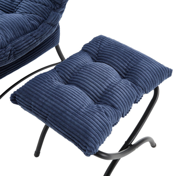 English Elm Lazy Chair Plush Ottoman Lounge Chair with Ergonomic Back, Side Pocket, Steel Frame Comfort Navy Blue W640P271552