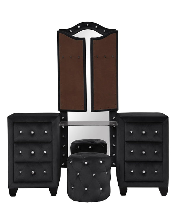 English Elm Encore Modern Style Tufted Upholstered Queen 4Pc Bedroom Set With Stylish Dresser & Nightstand B009S01705