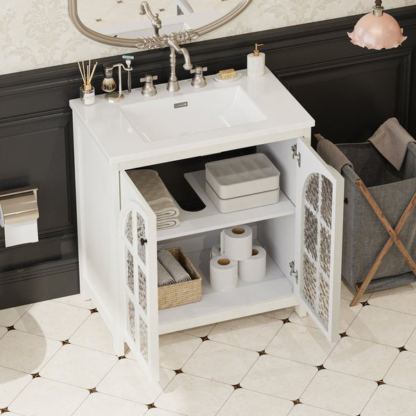 English Elm Christopher Knight Home® - 30 Inches Vintage Rustic Bathroom Vanity With Ceramic Sink, Soft-Close Doors & Antique Bronze Pulls N817P299512W