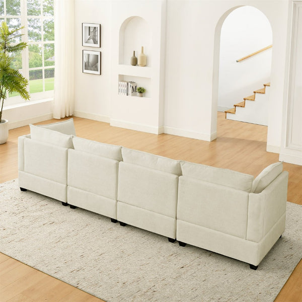 English Elm Comfy Cloud Sectional Chenille Deep Seat Sofa with Ottomans for Living Room Lounging Beige W1117S00283
