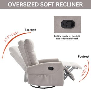English Elm Manual Swivel Rocker Recliner Fabric Chair with 360 Degree Rotation for Living Room W3224P289284