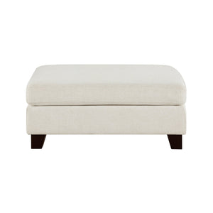 English Elm Ivory Upholstered Ottoman Bench 40.5"x30"x18" Modern Accent Seat with Solid Wood Legs, Plush Cushion B011P287482
