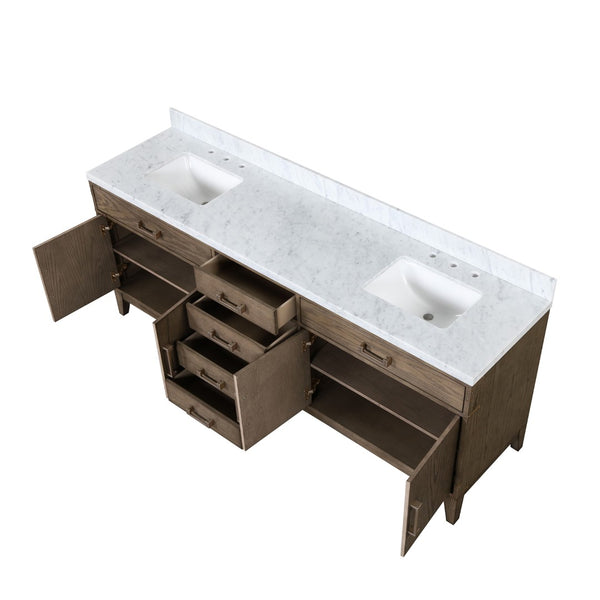 English Elm Grey Oak Double Bathroom Vanity with Hand Polished Carrara Marble Top Soft Close B2731P259970