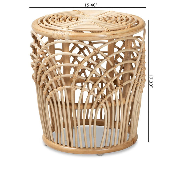 English Elm Modern Rattan Drum End Table Woven Openwork Frame Bohemian Living Room Accent B2750P470036