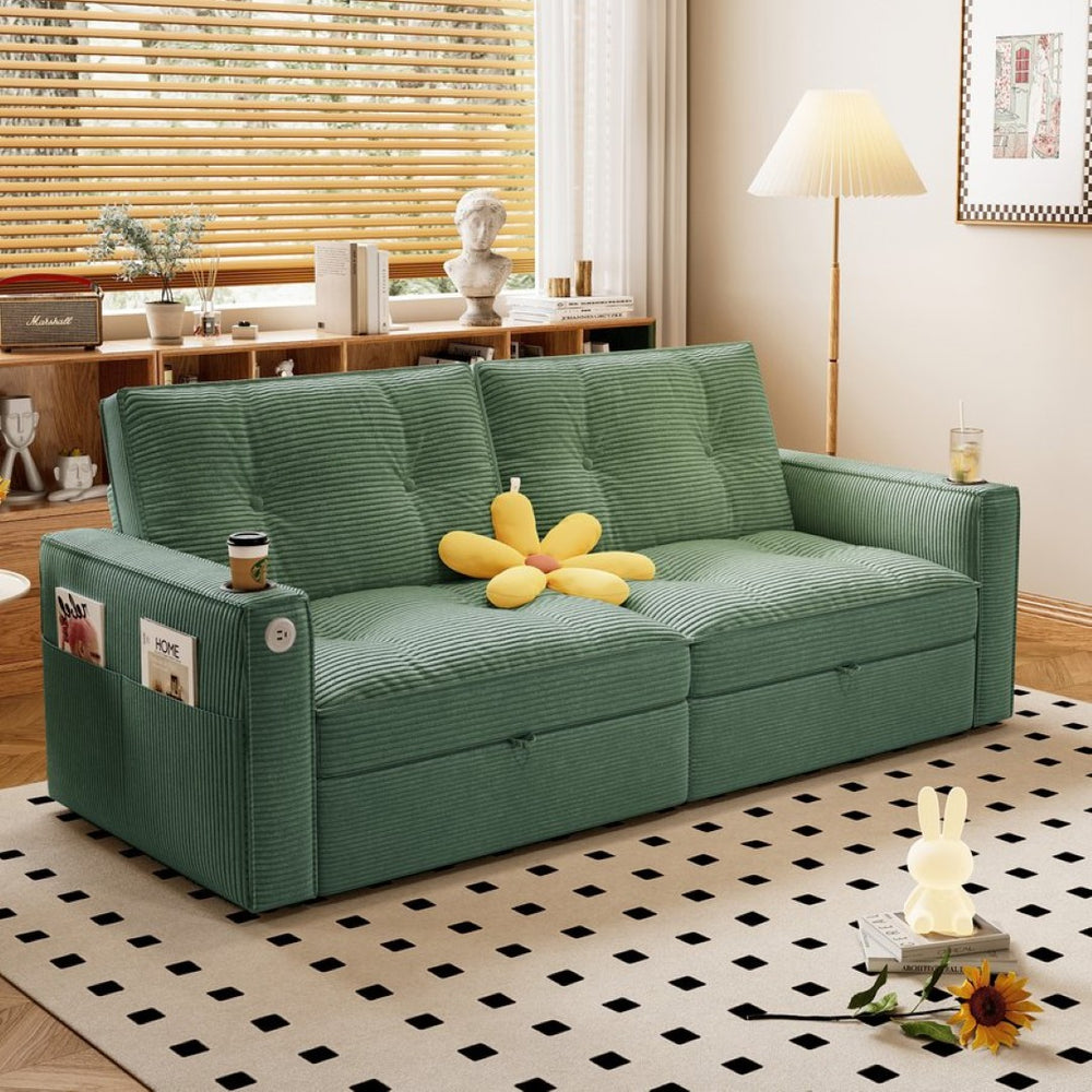 English Elm W3820s00010 Corduroy Sleeper Sofa Pull Out Guest Bed for Studio Apartments and Small Spaces Green W3820S00029
