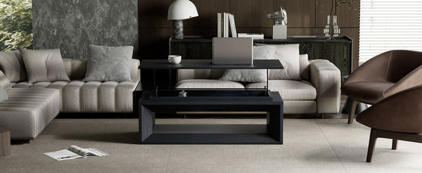 English Elm 43.3'' Wood Veneer Lift Top Coffee Table with Hidden Storage for Living Room Black W1435P453256