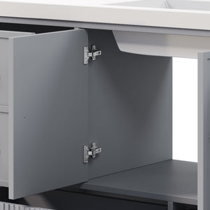 English Elm 60" Freestanding Bathroom Vanity Fluted Fronts Soft Close Drawers Drop-in Sink Blue Gray N817P404100B
