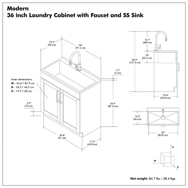 English Elm Hennessy Shaker Cabinet Utility Sink Stainless Steel Basin Laundry Room Setup B136P427216