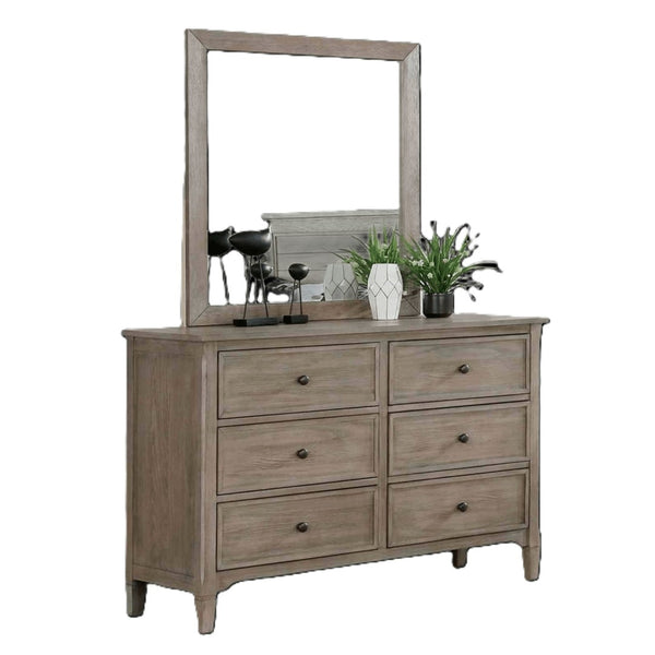 English Elm Transitional Wire-brushed Gray Wood Grain Dresser with Black Round Knobs for Bedroom B2741P460176