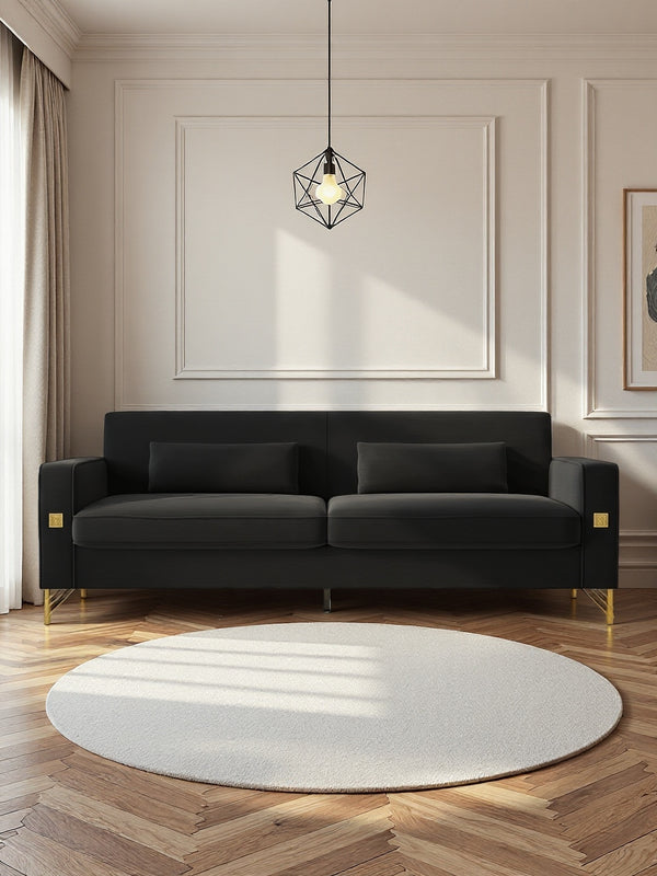 English Elm FX-P18-BK(sofa)Luxury Soft Faux Sherpa Sofa with Gold Accents, Removable Cushions, Modern Chic Design Black W57649846