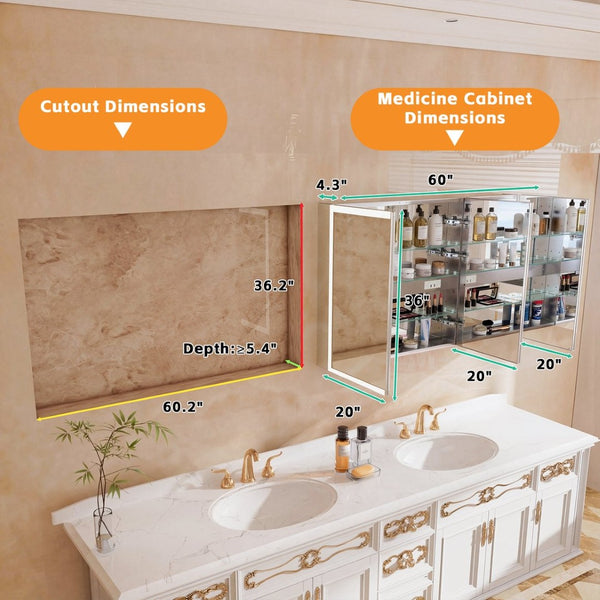 English Elm Lighted Aluminum Medicine Cabinet Smart Mirror with Anti-fog Led and Built-in Usb Outlet W5609P461490
