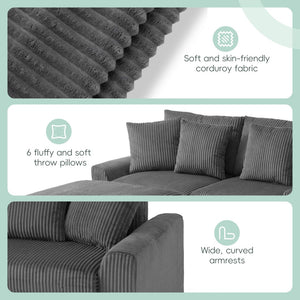 English Elm [video]141.5*64'' Corduroy U-shaped Sectional with Bluetooth Speakers and Ottoman N723S0756E