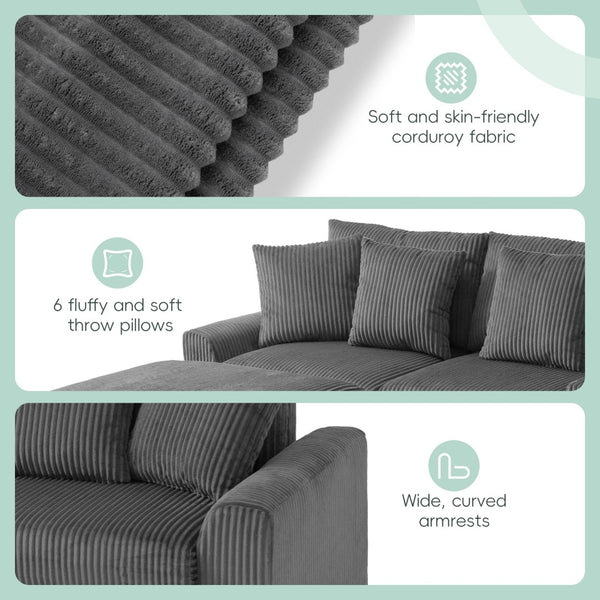English Elm [video]141.5*64'' Corduroy U-shaped Sectional with Bluetooth Speakers and Ottoman N723S0756E