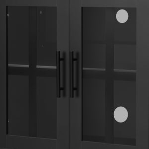 English Elm 95.5" Wide Modern Farmhouse Wall Unit with Tempered Glass Cabinets and Bookshelf Storage Black SJ000157AAB