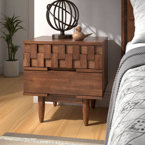 Chasin Two Drawer Wood Nightstand with Geometric Ridged Artisan Detail