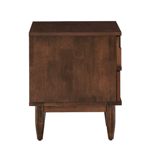 Chasin Two Drawer Wood Nightstand with Geometric Ridged Artisan Detail