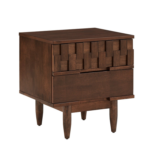 Chasin Two Drawer Wood Nightstand with Geometric Ridged Artisan Detail