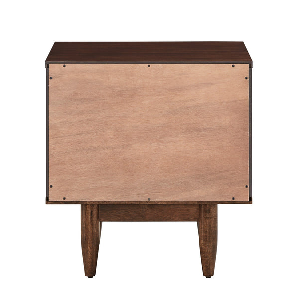 Chasin Two Drawer Wood Nightstand with Geometric Ridged Artisan Detail