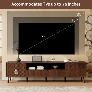 English Elm 78 Inch Walnut Entertainment Center Fluted Doors Solid Wood Legs for Living Room N710P372591P