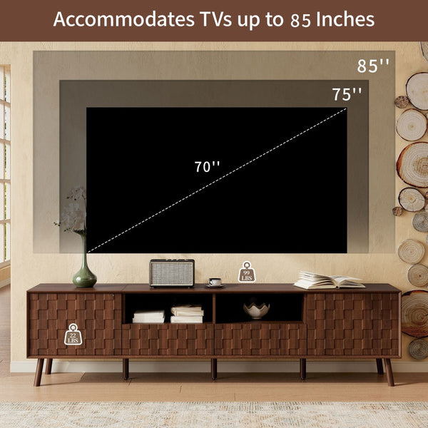 English Elm 78 Inch Walnut Entertainment Center Fluted Doors Solid Wood Legs for Living Room N710P372591P