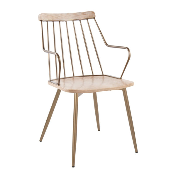 English Elm Chair Spindle Back Farmhouse Dining Seat Whitewashed Wood and Antique Copper Legs B202P471321