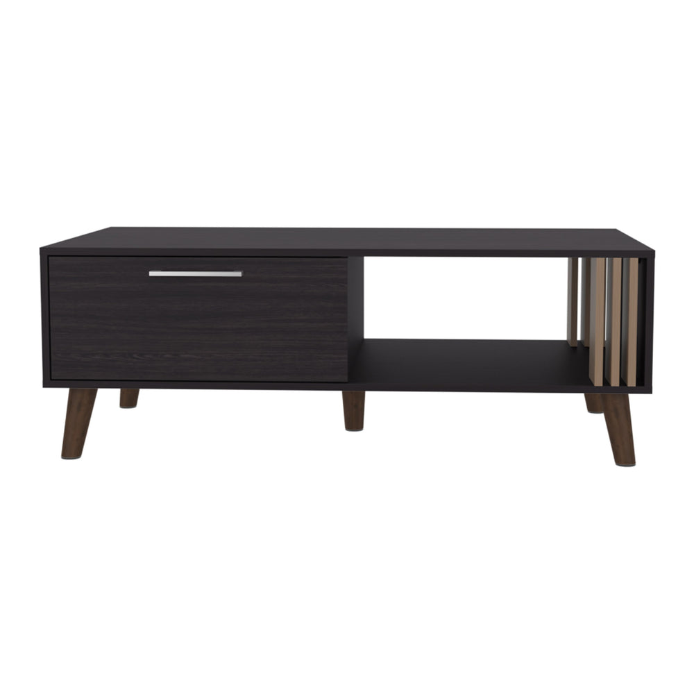 English Elm Vance 47" Coffee Table with Pull-Down Cabinet & Open Shelf, Compact Storage, Black Wenge Oak Finish B200P253752