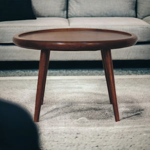 English Elm Chestnut Solid Mango Wood Coffee Table with Nordic Legs, Spacious Round Surface, Warm Chestnut Finish B182P316475